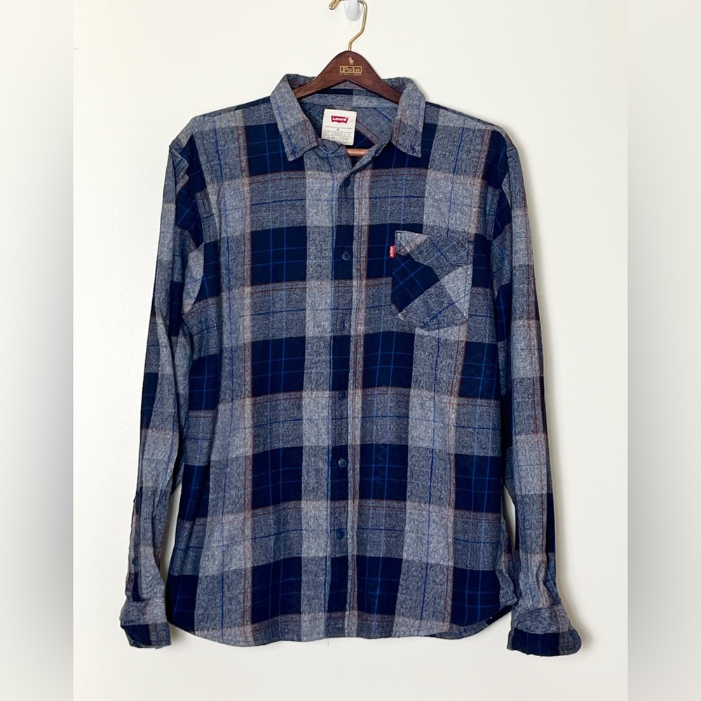Levi’s Plaid Flannel Shirt Men’s XL Blue Gray Western‎ Workwear Gorpcore